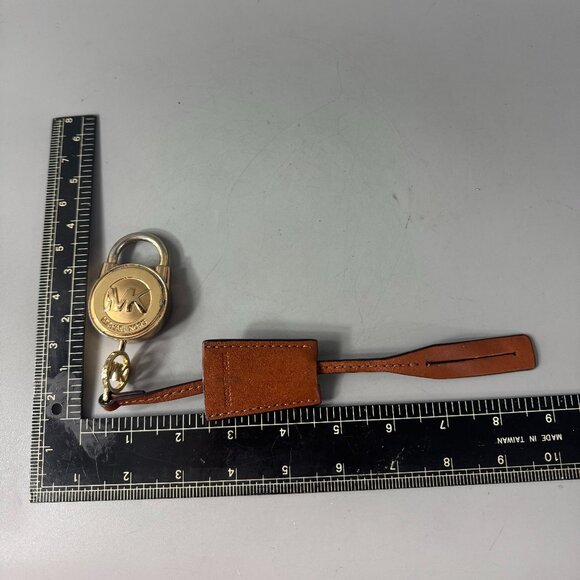 Authentic Michael Kors Gold-tone Large Lock with Key & Brown Leather Cover - Picture 1 of 9